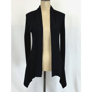 NWT Soya Concept Black Ribbed Asymmetrical Sweater Knit Cardigan #0425 XS